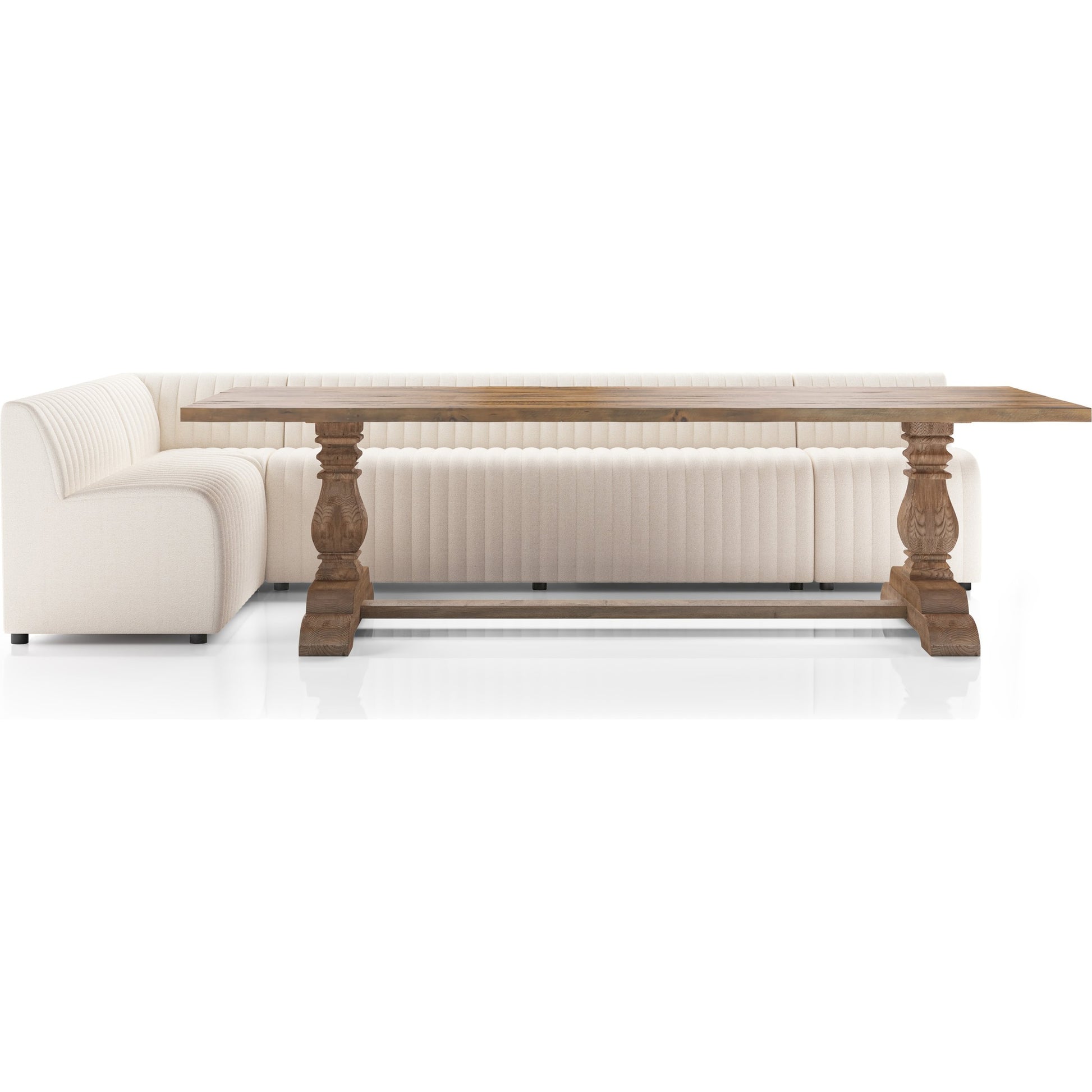 Augustine Dining Banquette by Four Hands in capri oatmeal. Made from 100% polyester, 80% polyurethane foam, 20% polyester fiber in a modern style.