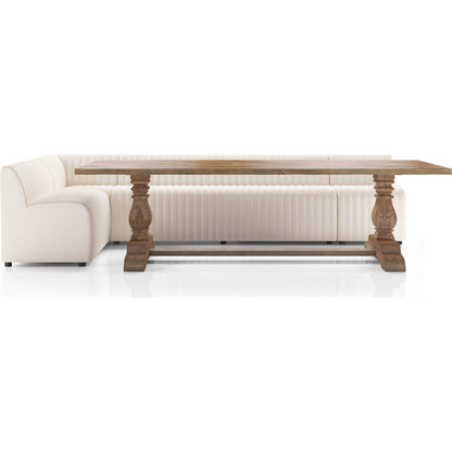 Augustine Dining Banquette by Four Hands in capri oatmeal. Made from 100% polyester, 80% polyurethane foam, 20% polyester fiber in a modern style.