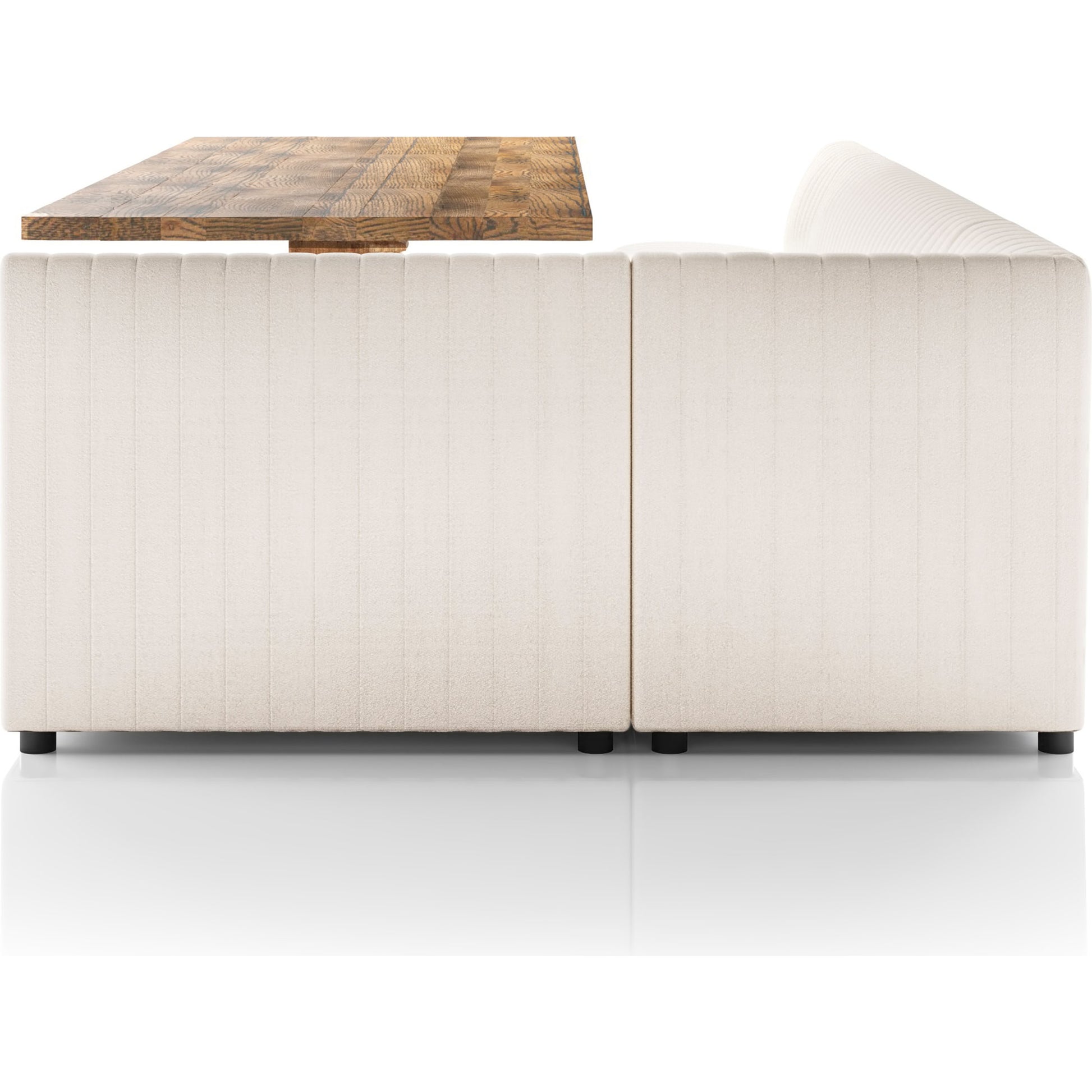 Augustine Dining Banquette by Four Hands in capri oatmeal. Made from 100% polyester, 80% polyurethane foam, 20% polyester fiber in a modern style.