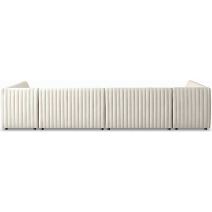 Augustine Dining Banquette by Four Hands in capri oatmeal. Made from 100% polyester, 80% polyurethane foam, 20% polyester fiber in a modern style.