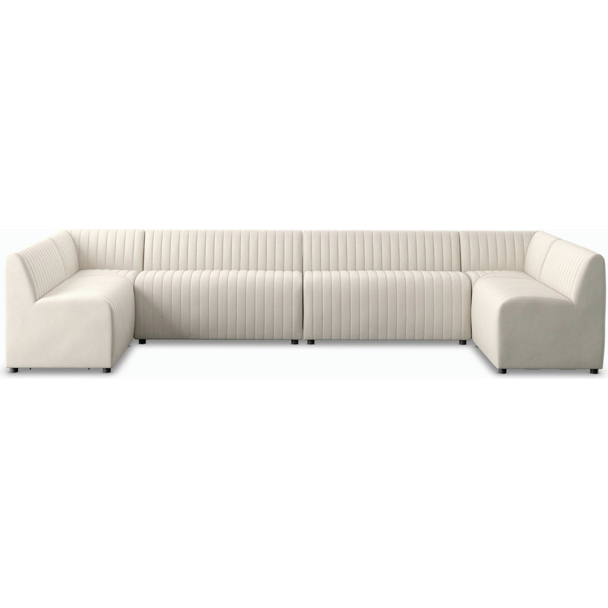 Augustine Dining Banquette by Four Hands in capri oatmeal. Made from 100% polyester, 80% polyurethane foam, 20% polyester fiber in a modern style.