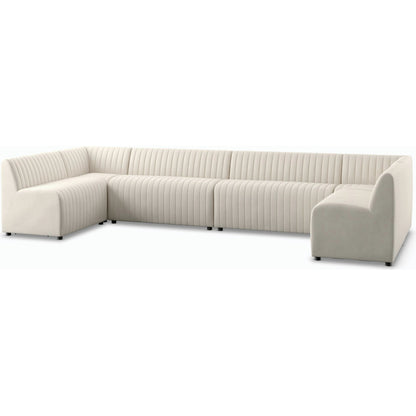 Augustine Dining Banquette by Four Hands in capri oatmeal. Made from 100% polyester, 80% polyurethane foam, 20% polyester fiber in a modern style.
