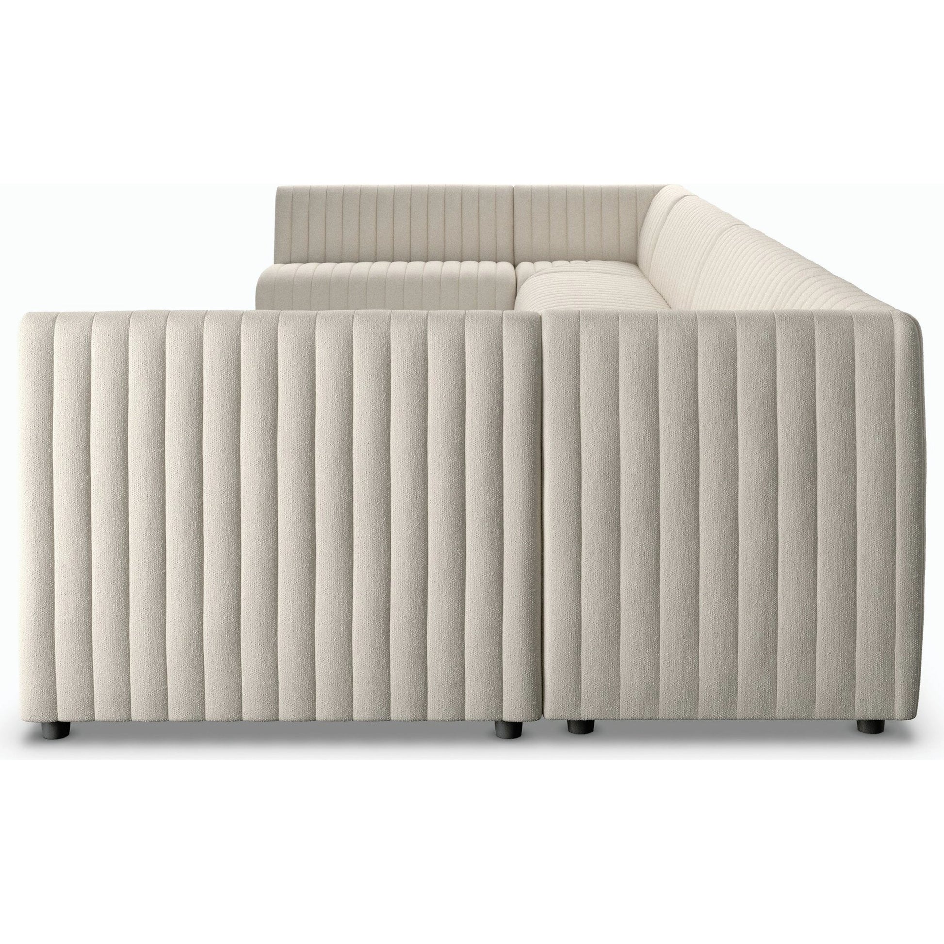 Augustine Dining Banquette by Four Hands in capri oatmeal. Made from 100% polyester, 80% polyurethane foam, 20% polyester fiber in a modern style.