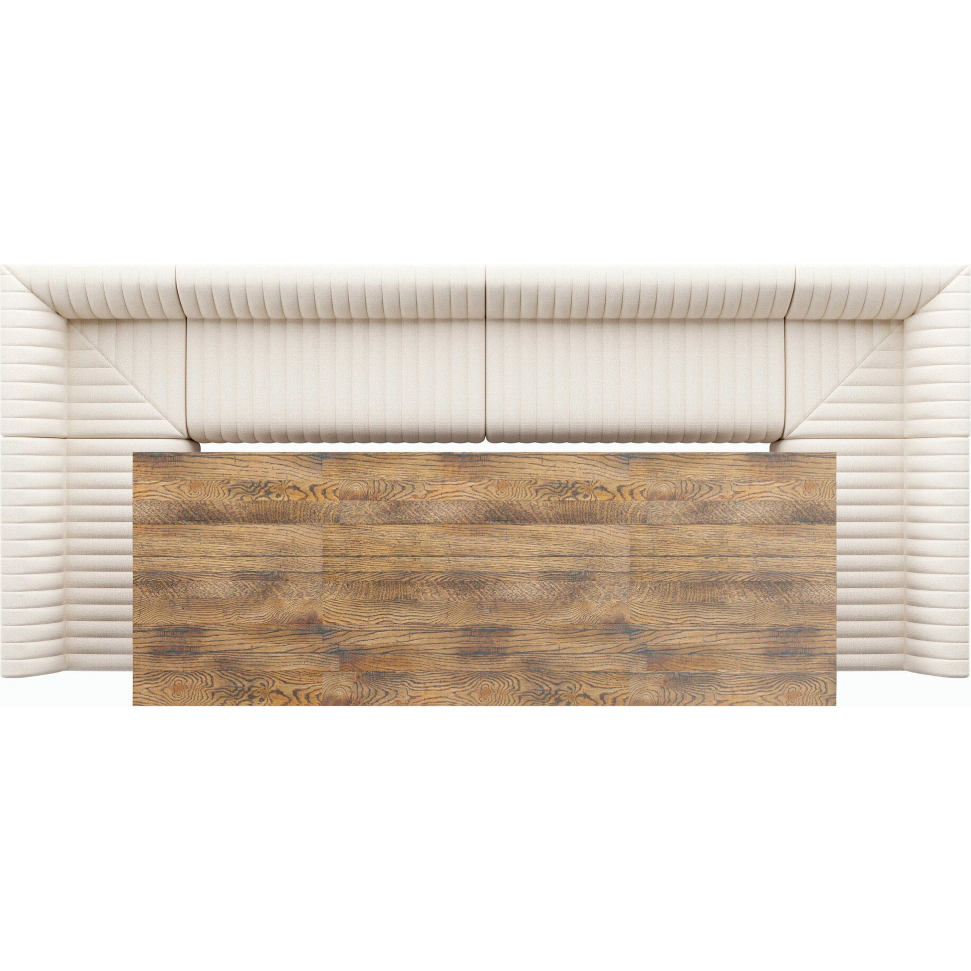 Augustine Dining Banquette by Four Hands in capri oatmeal. Made from 100% polyester, 80% polyurethane foam, 20% polyester fiber in a modern style.