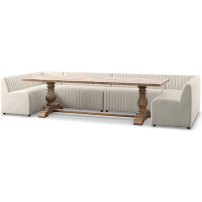 Augustine Dining Banquette by Four Hands in capri oatmeal. Made from 100% polyester, 80% polyurethane foam, 20% polyester fiber in a modern style.