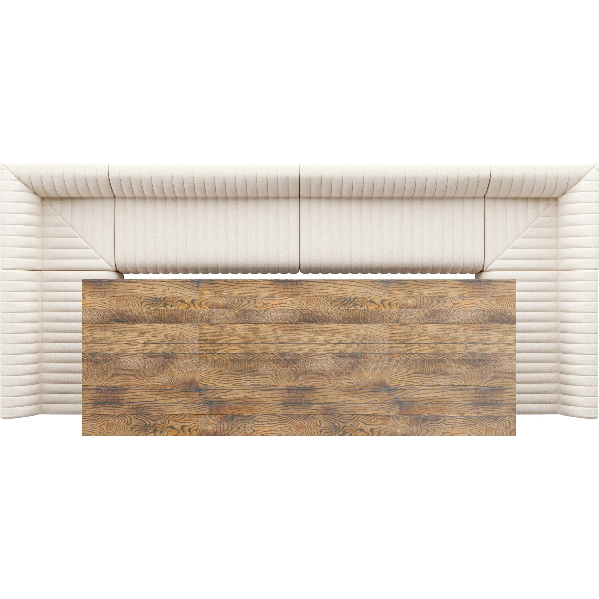Augustine Dining Banquette by Four Hands in capri oatmeal. Made from 100% polyester, 80% polyurethane foam, 20% polyester fiber in a modern style.