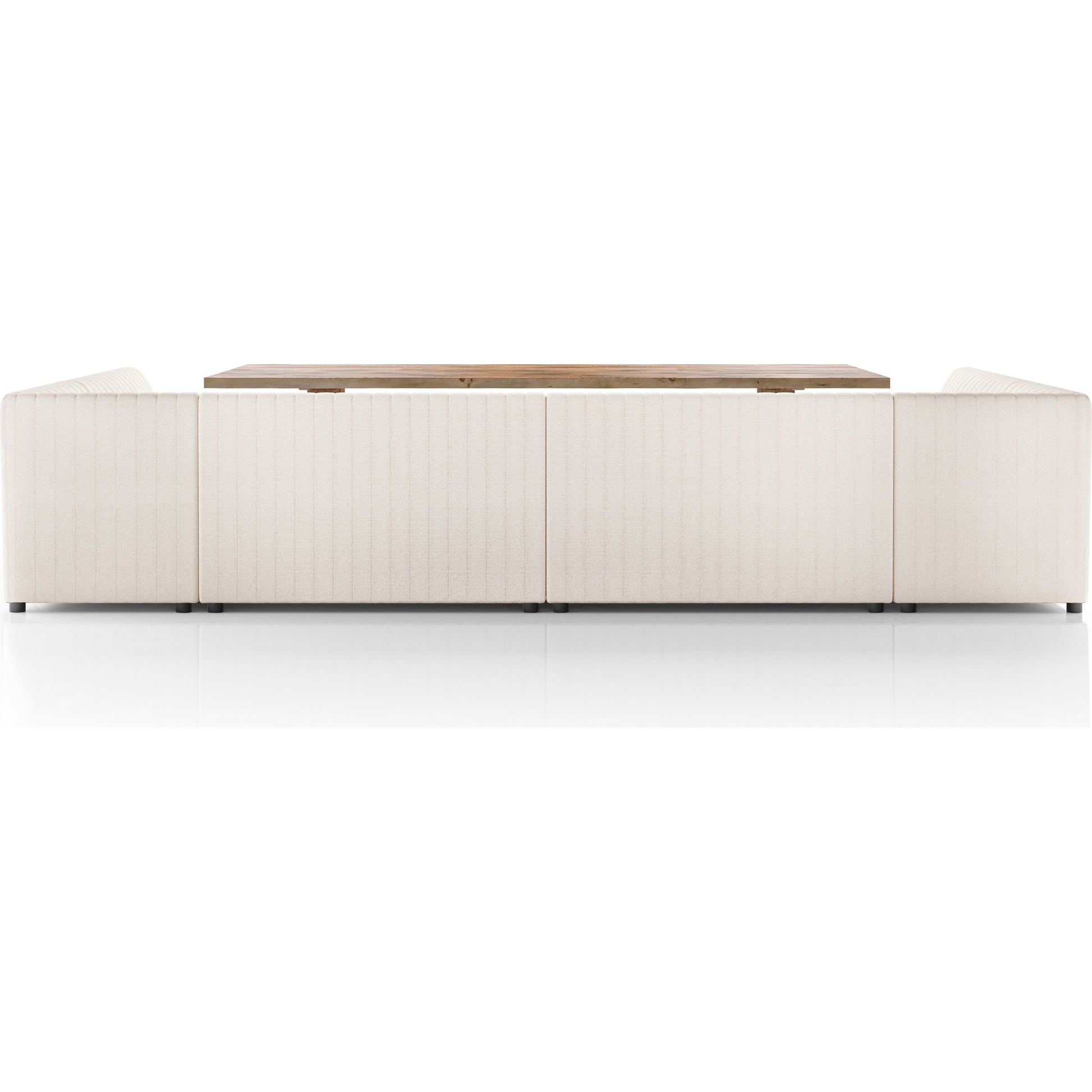 Augustine Dining Banquette by Four Hands in capri oatmeal. Made from 100% polyester, 80% polyurethane foam, 20% polyester fiber in a modern style.