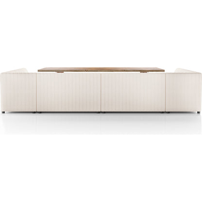Augustine Dining Banquette by Four Hands in capri oatmeal. Made from 100% polyester, 80% polyurethane foam, 20% polyester fiber in a modern style.