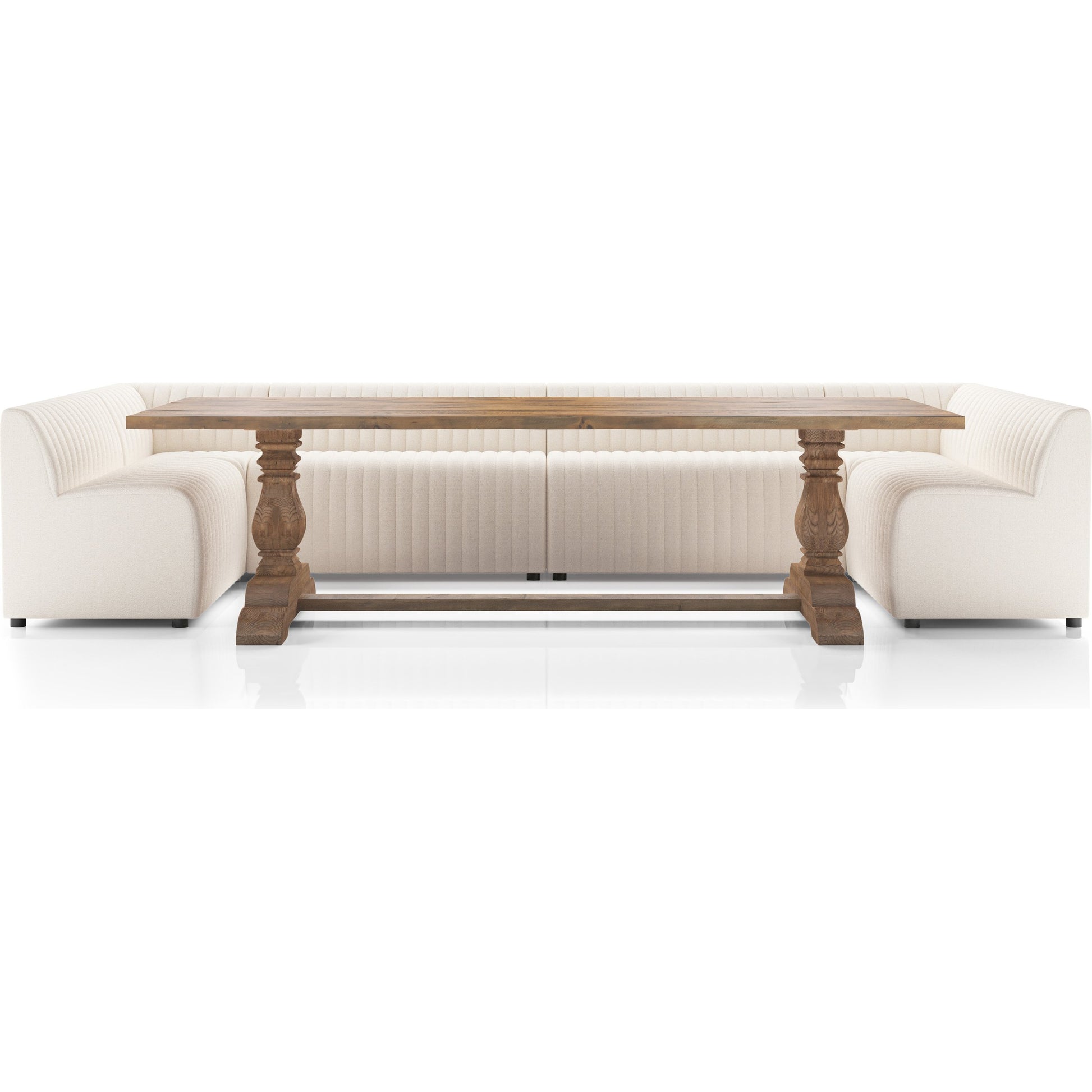 Augustine Dining Banquette by Four Hands in capri oatmeal. Made from 100% polyester, 80% polyurethane foam, 20% polyester fiber in a modern style.
