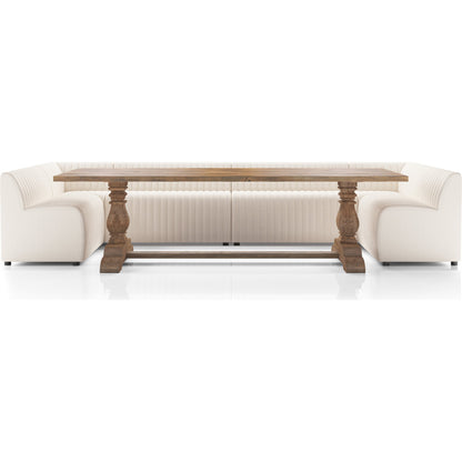 Augustine Dining Banquette by Four Hands in capri oatmeal. Made from 100% polyester, 80% polyurethane foam, 20% polyester fiber in a modern style.