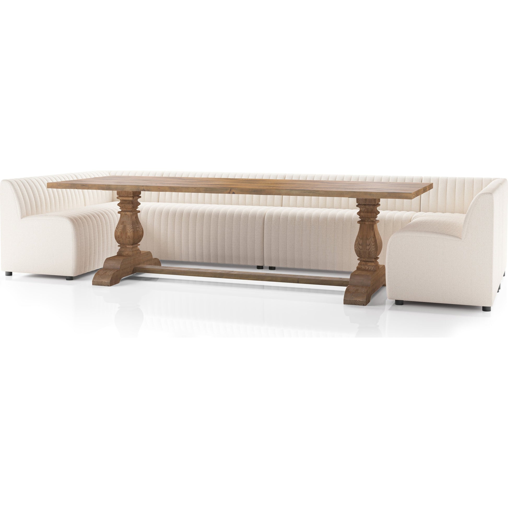 Augustine Dining Banquette by Four Hands in capri oatmeal. Made from 100% polyester, 80% polyurethane foam, 20% polyester fiber in a modern style.