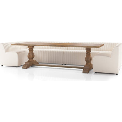 Augustine Dining Banquette by Four Hands in capri oatmeal. Made from 100% polyester, 80% polyurethane foam, 20% polyester fiber in a modern style.