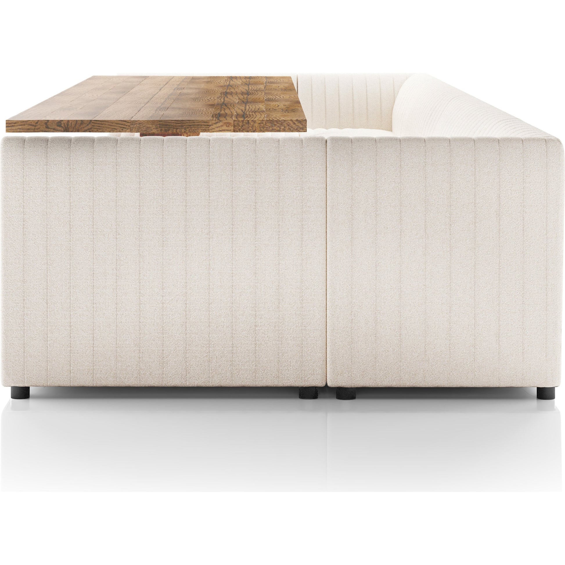 Augustine Dining Banquette by Four Hands in capri oatmeal. Made from 100% polyester, 80% polyurethane foam, 20% polyester fiber in a modern style.