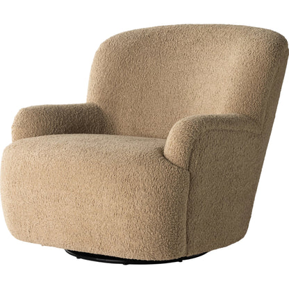 Kadon Swivel Chair by Four Hands in sheepskin camel. Made from 100% polyester, eucalyptus plywood, 100% polypropylene in a modern style.