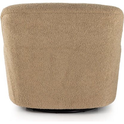 Kadon Swivel Chair by Four Hands in sheepskin camel. Made from 100% polyester, eucalyptus plywood, 100% polypropylene in a modern style.