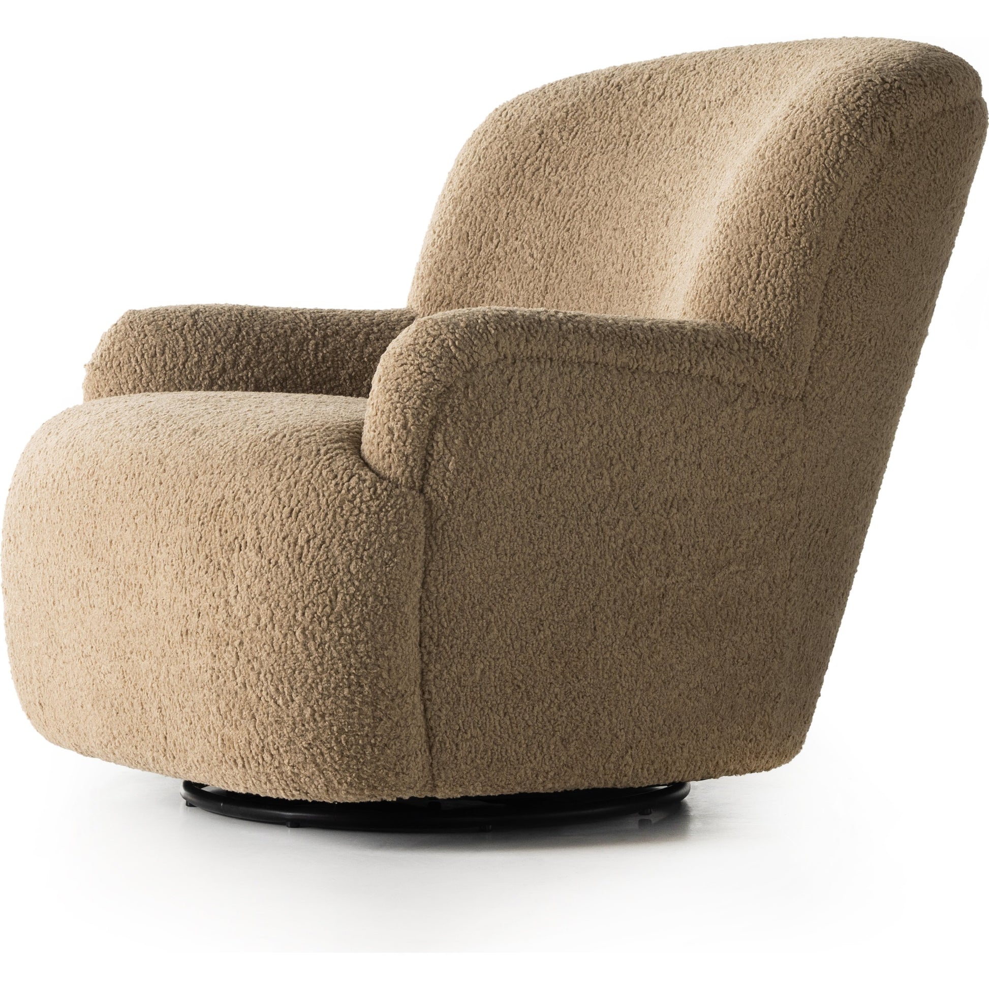 Kadon Swivel Chair by Four Hands in sheepskin camel. Made from 100% polyester, eucalyptus plywood, 100% polypropylene in a modern style.