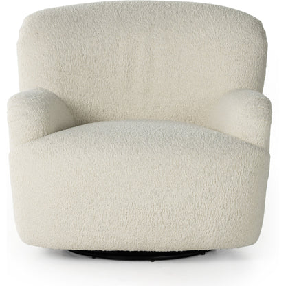 Kadon Swivel Chair by Four Hands in sheepskin camel. Made from 100% polyester, eucalyptus plywood, 100% polypropylene in a modern style.