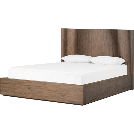 001 SI-2137457 | Primary Silo | Leo Bed by Four Hands in rustic grey. Made from thick oak veneer, solid oak in a modern style.