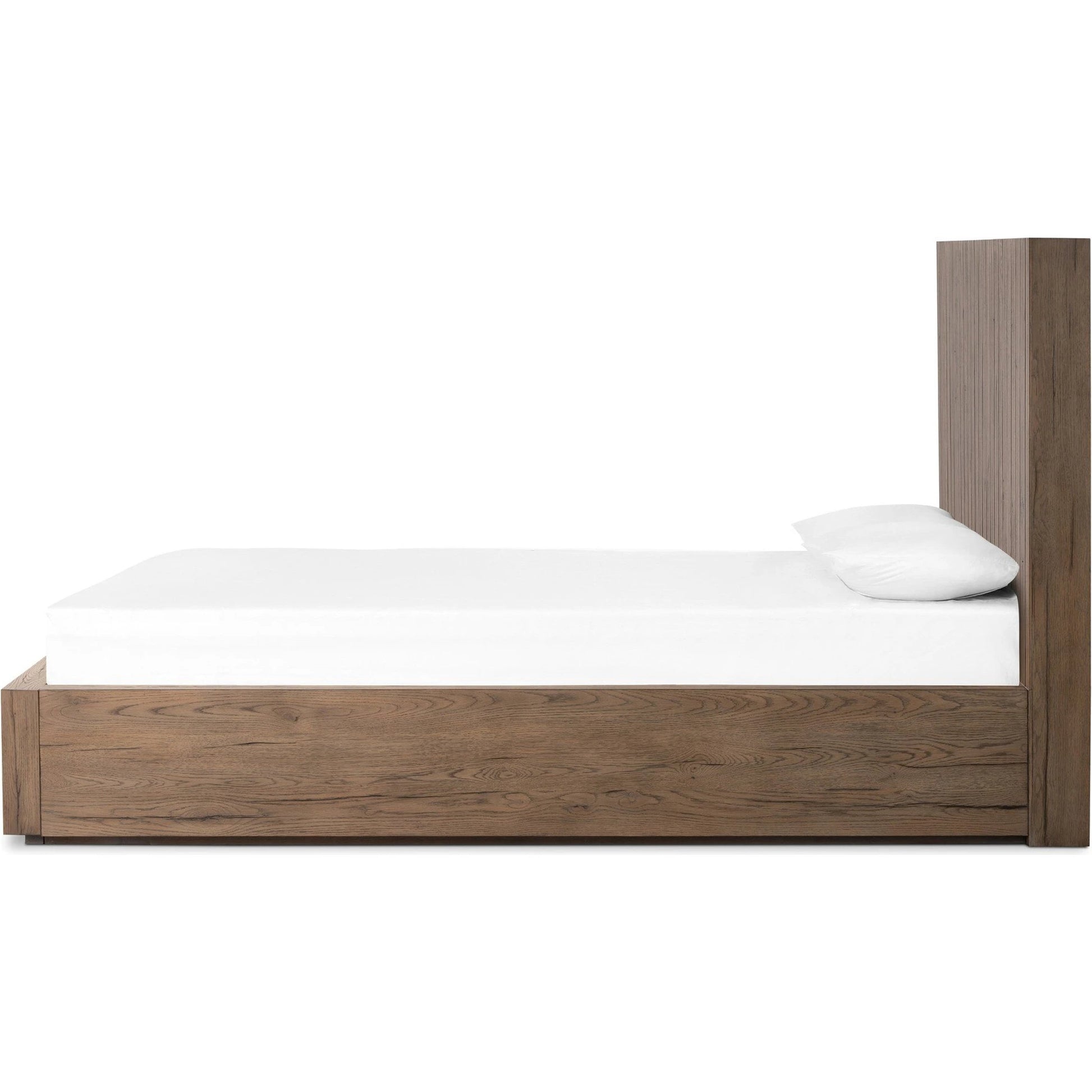 Leo Bed by Four Hands in rustic grey. Made from thick oak veneer, solid oak in a modern style.