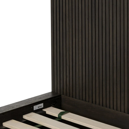 Leo Bed by Four Hands in smoked black, smoked black veneer. Made from solid oak, thick oak veneer in a unique style.