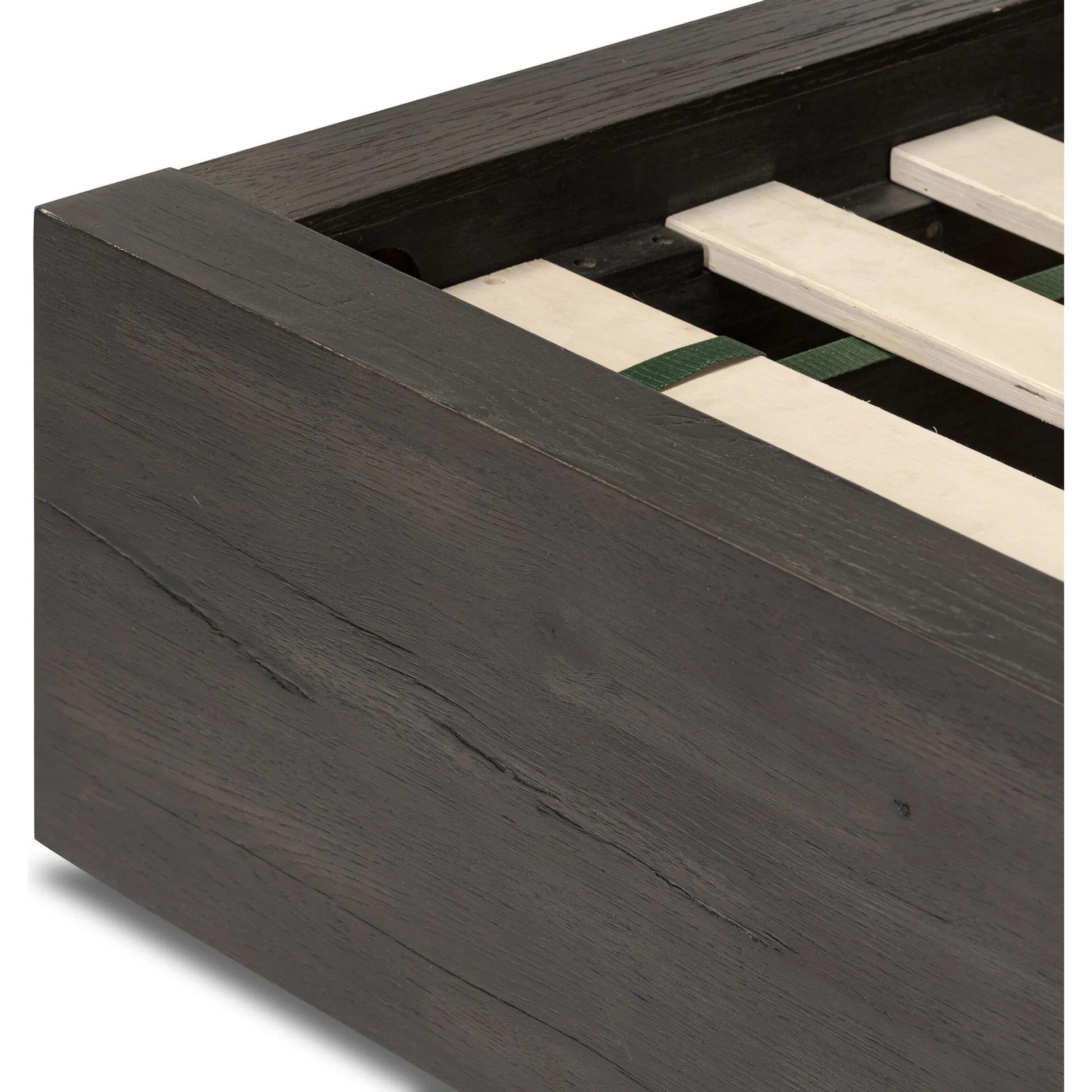Leo Bed by Four Hands in smoked black, smoked black veneer. Made from solid oak, thick oak veneer in a unique style.