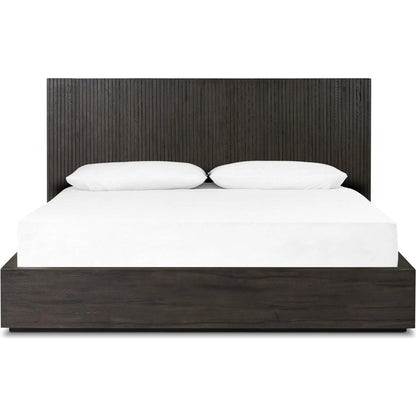 Leo Bed by Four Hands in smoked black, smoked black veneer. Made from solid oak, thick oak veneer in a unique style.