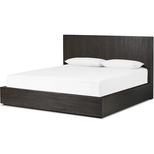 001 SI-2320151 | Primary Silo | Leo Bed by Four Hands in smoked black, smoked black veneer. Made from solid oak, thick oak veneer in a unique style.