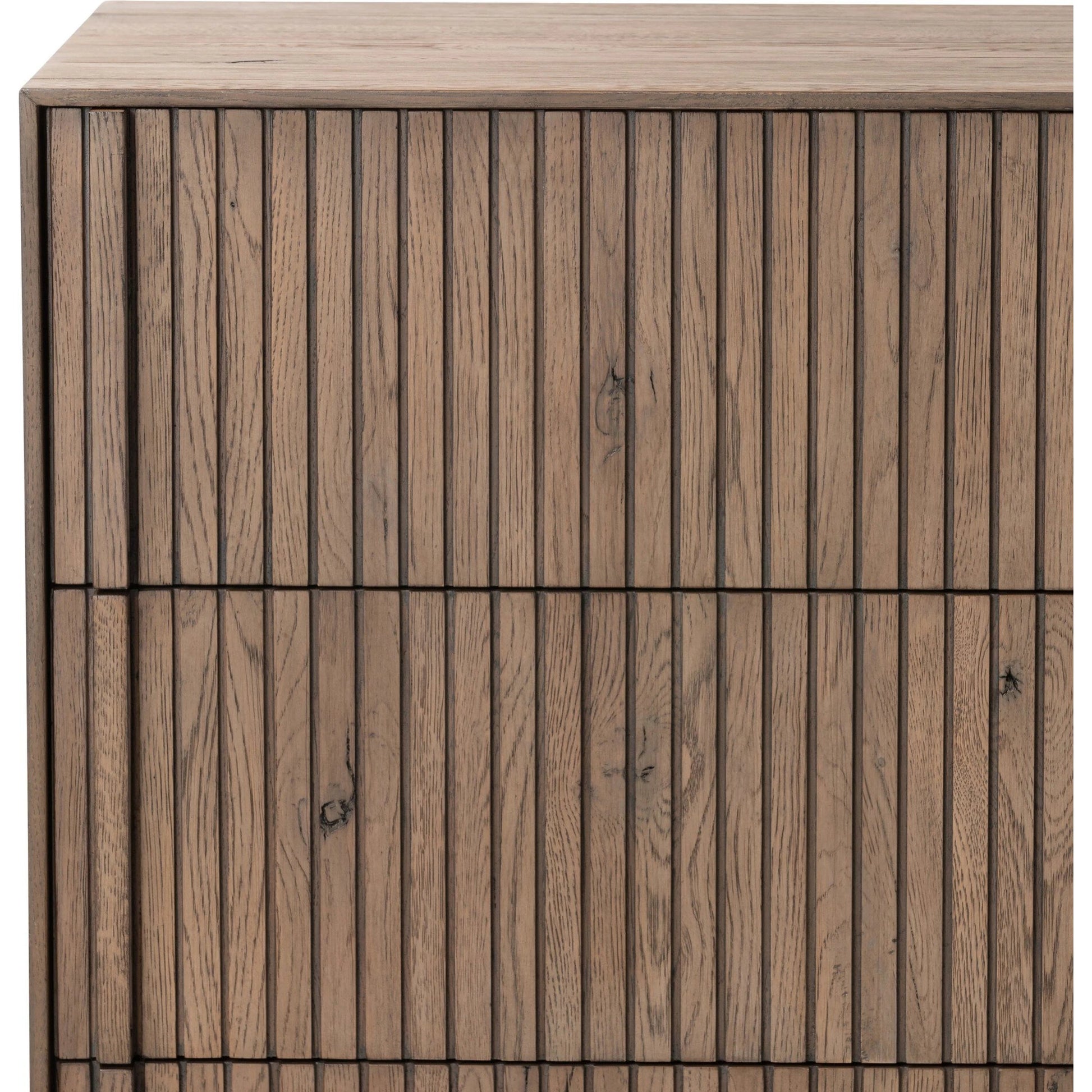 Leo 6 Drawer Dresser by Four Hands in rustic grey. Made from solid oak, thick oak veneer in a modern style.