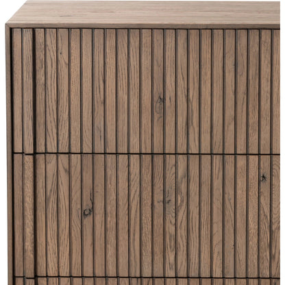 Leo 6 Drawer Dresser by Four Hands in rustic grey. Made from solid oak, thick oak veneer in a modern style.