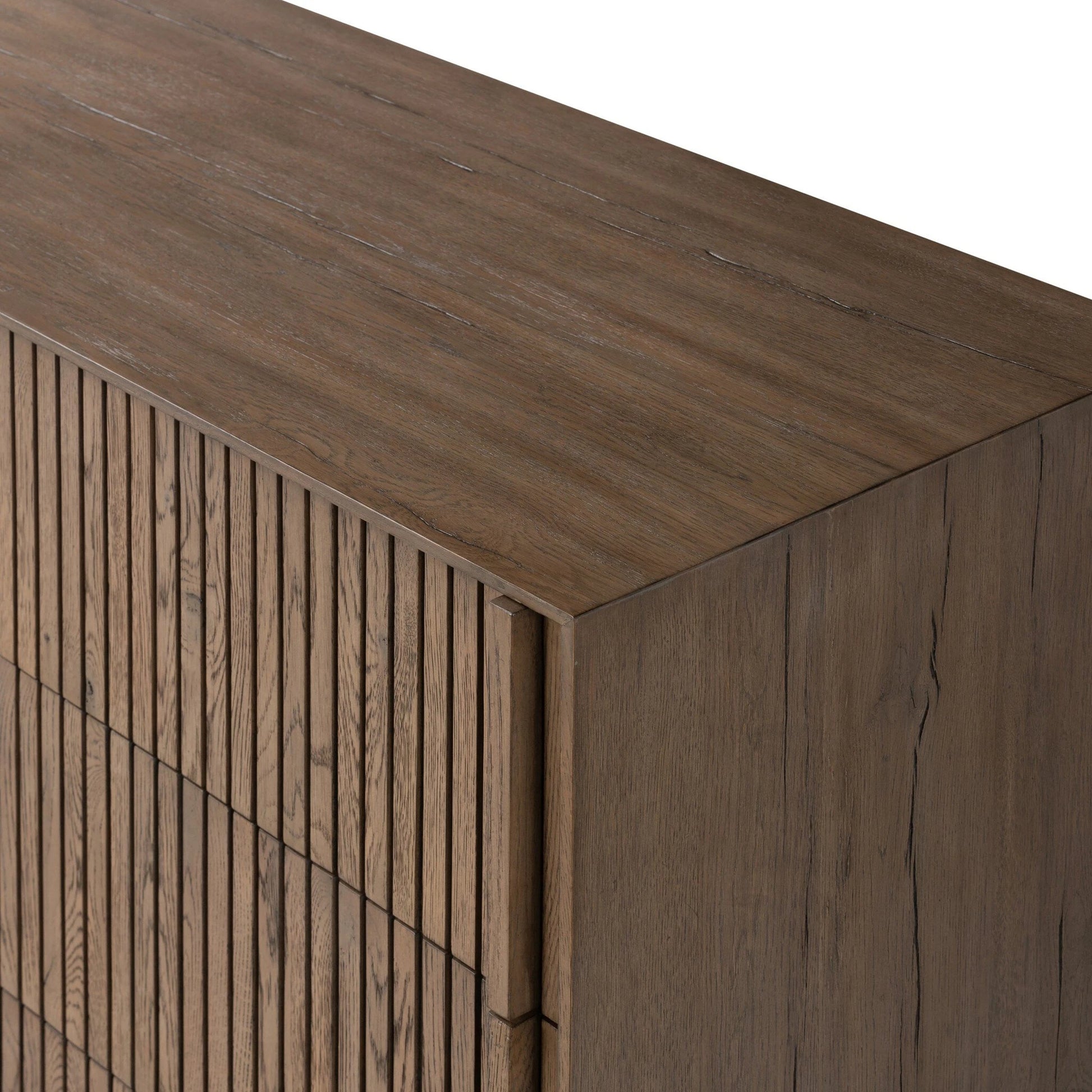 Leo 6 Drawer Dresser by Four Hands in rustic grey. Made from solid oak, thick oak veneer in a modern style.