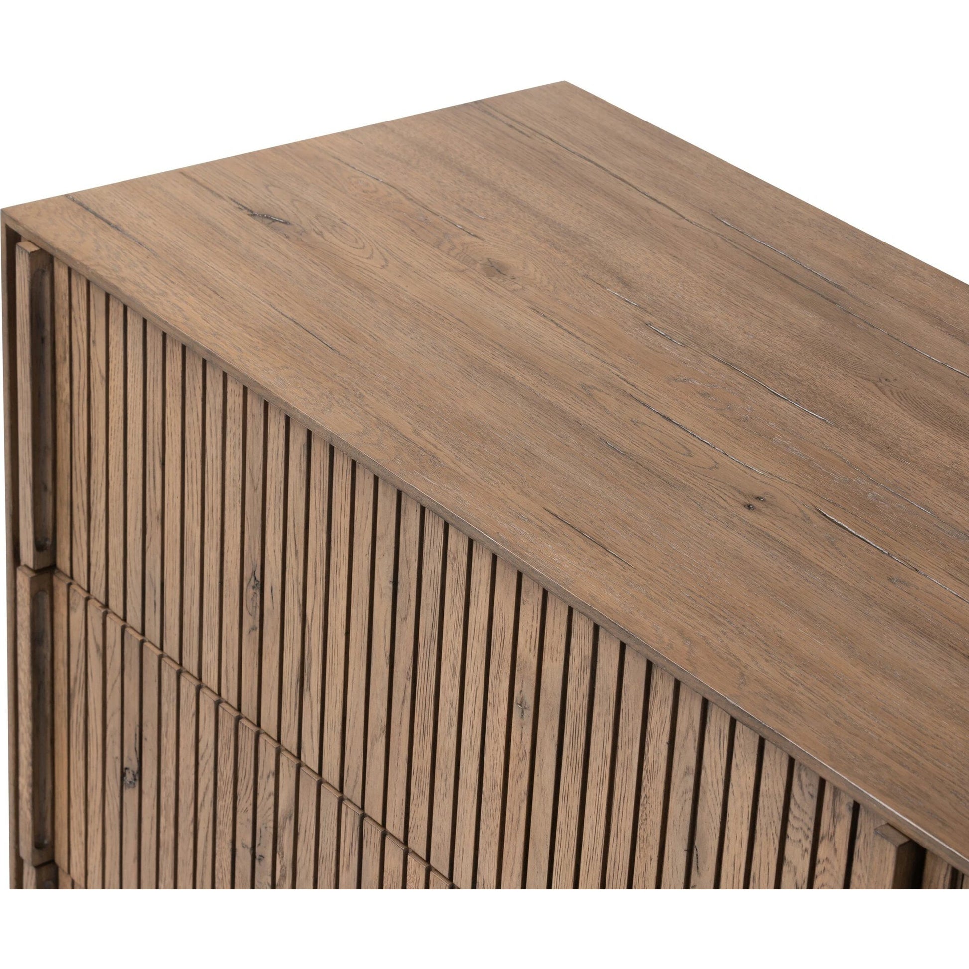 Leo 6 Drawer Dresser by Four Hands in rustic grey. Made from solid oak, thick oak veneer in a modern style.