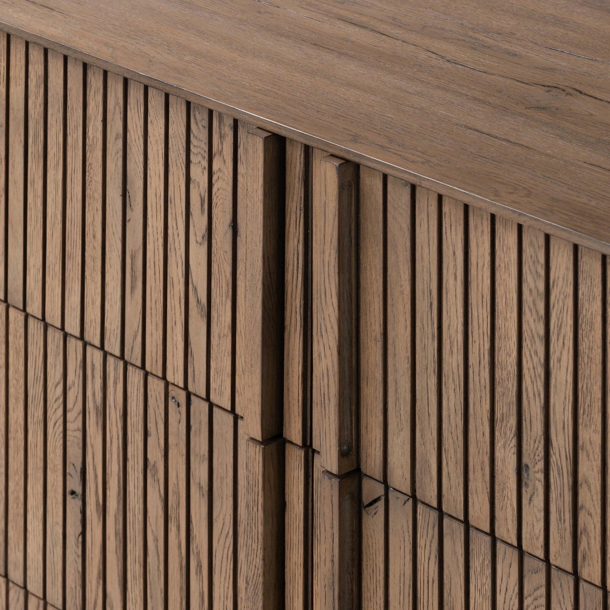 Leo 6 Drawer Dresser by Four Hands in rustic grey. Made from solid oak, thick oak veneer in a modern style.