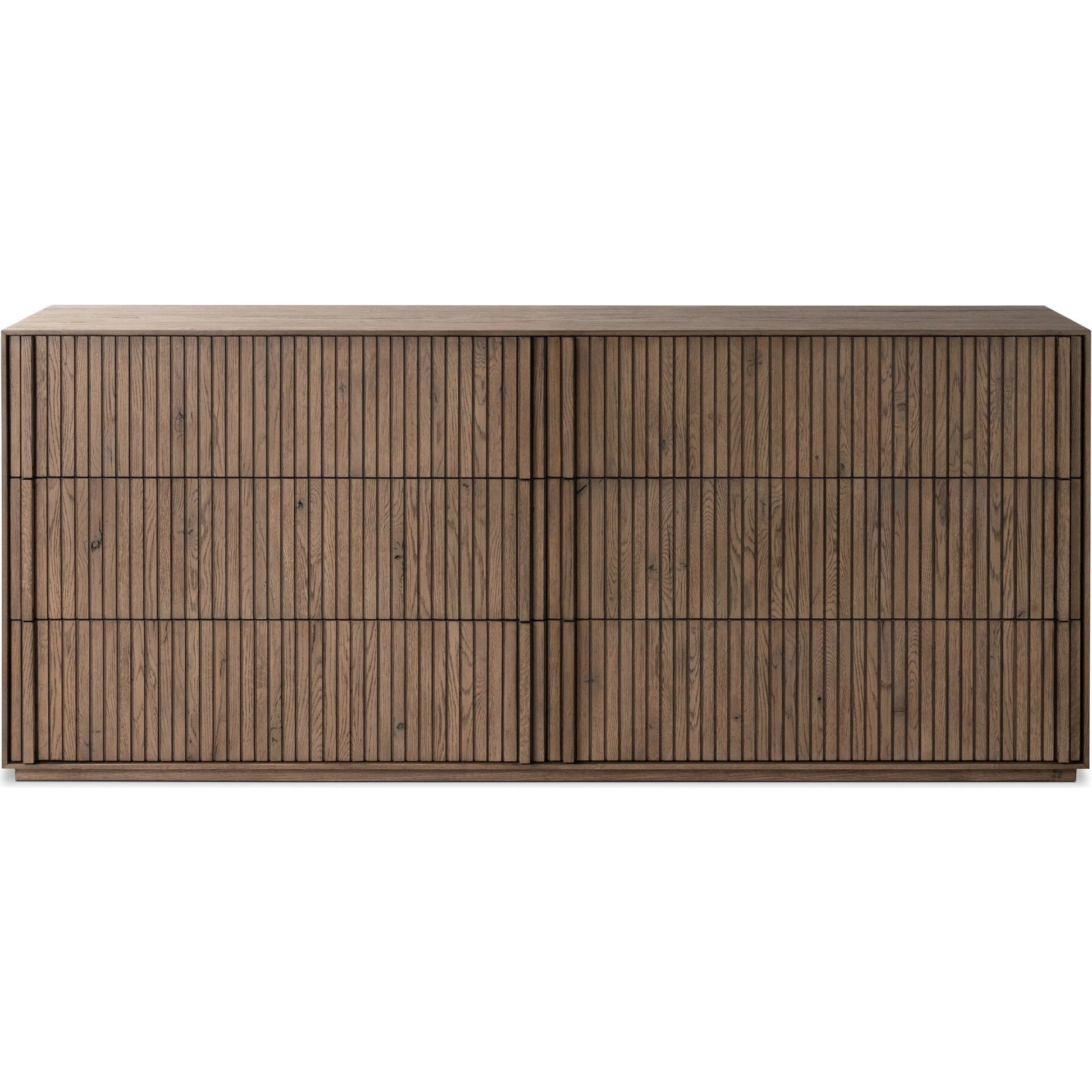 Leo 6 Drawer Dresser by Four Hands in rustic grey. Made from solid oak, thick oak veneer in a modern style.