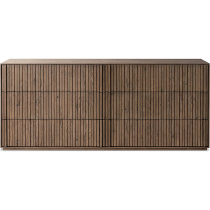 Leo 6 Drawer Dresser by Four Hands in rustic grey. Made from solid oak, thick oak veneer in a modern style.