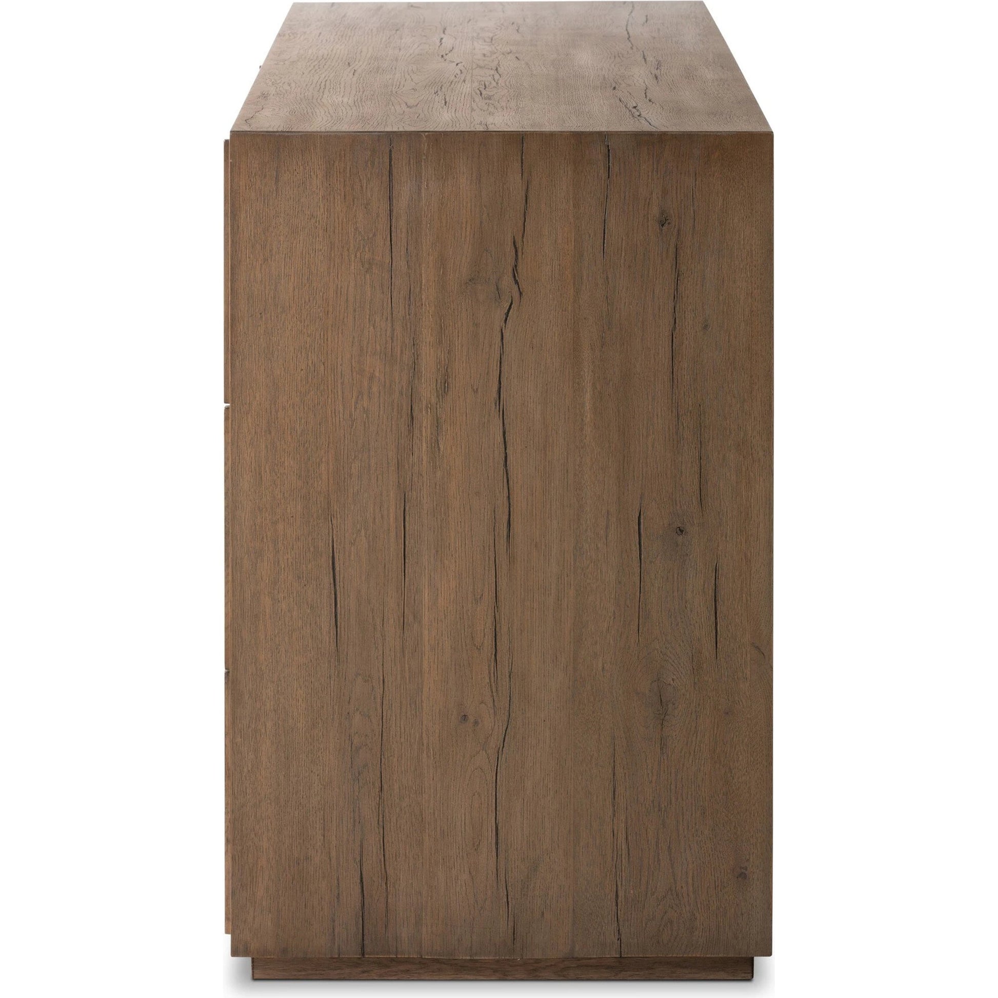 Leo 6 Drawer Dresser by Four Hands in rustic grey. Made from solid oak, thick oak veneer in a modern style.
