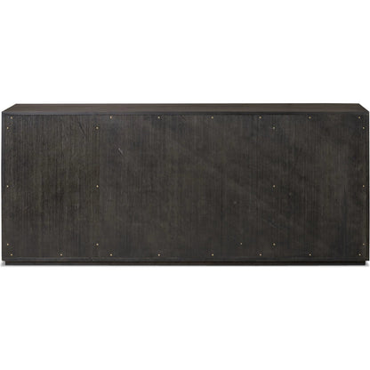 Leo 6 Drawer Dresser by Four Hands in smoked black, smoked black veneer. Made from solid oak, thick oak veneer in a unique style.