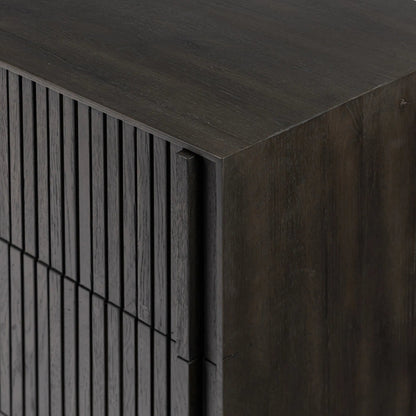 Leo 6 Drawer Dresser by Four Hands in smoked black, smoked black veneer. Made from solid oak, thick oak veneer in a unique style.