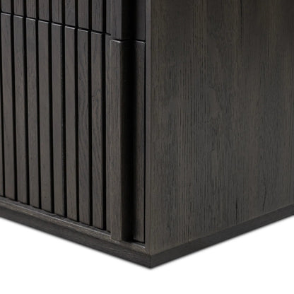 Leo 6 Drawer Dresser by Four Hands in smoked black, smoked black veneer. Made from solid oak, thick oak veneer in a unique style.