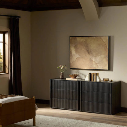 Leo 6 Drawer Dresser by Four Hands. Made from solid oak, thick oak veneer in a modern style.