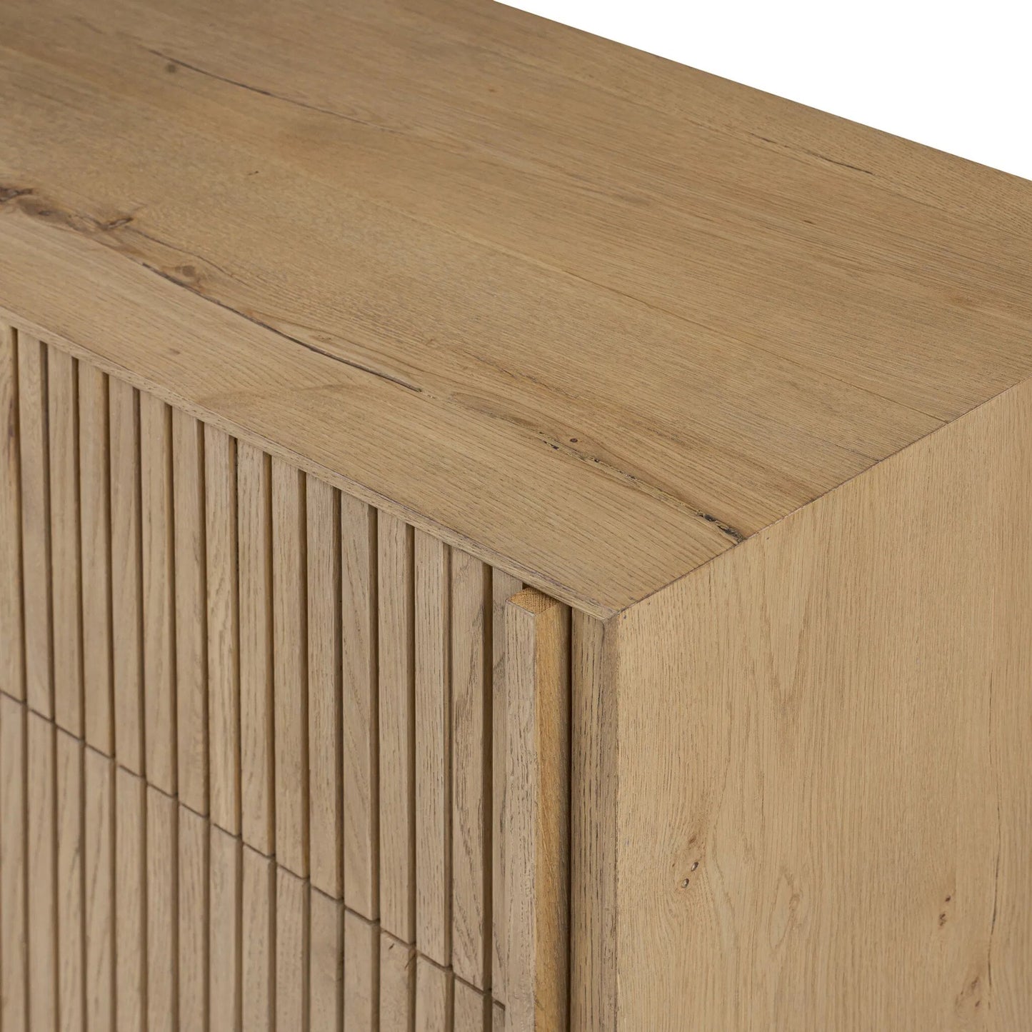 011 SI-2519225 | Closeup | Leo 6 Drawer Dresser by Four Hands in rustic light natural oak, rustic light natural oak veneer. Made from solid oak, thick oak veneer in a transitional style.