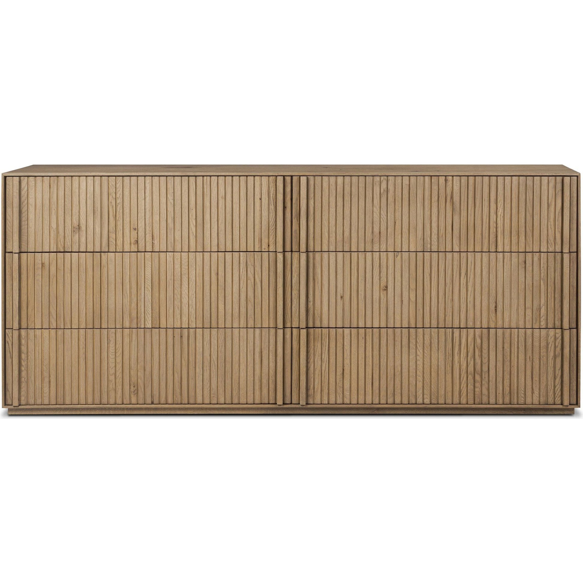 Leo 6 Drawer Dresser by Four Hands in rustic light natural oak, rustic light natural oak veneer. Made from solid oak, thick oak veneer in a transitional style.