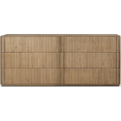 Leo 6 Drawer Dresser by Four Hands in rustic light natural oak, rustic light natural oak veneer. Made from solid oak, thick oak veneer in a transitional style.