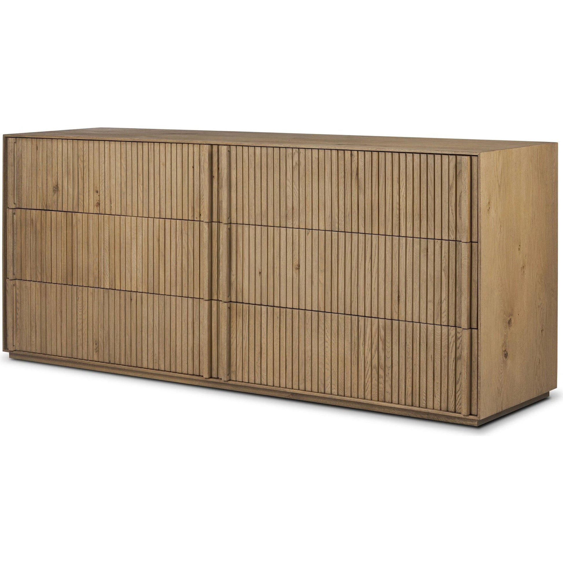 Leo 6 Drawer Dresser by Four Hands in rustic light natural oak, rustic light natural oak veneer. Made from solid oak, thick oak veneer in a transitional style.