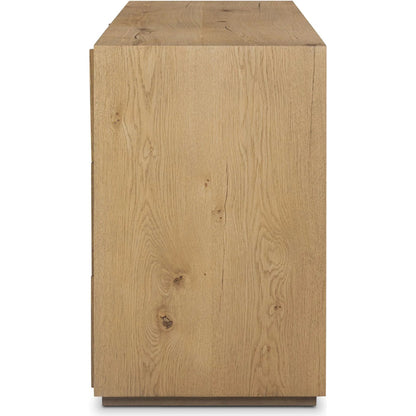 Leo 6 Drawer Dresser by Four Hands in rustic light natural oak, rustic light natural oak veneer. Made from solid oak, thick oak veneer in a transitional style.