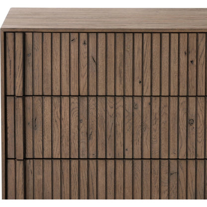 Leo Nightstand by Four Hands in rustic grey. Made from solid oak, thick oak veneer in a modern style.