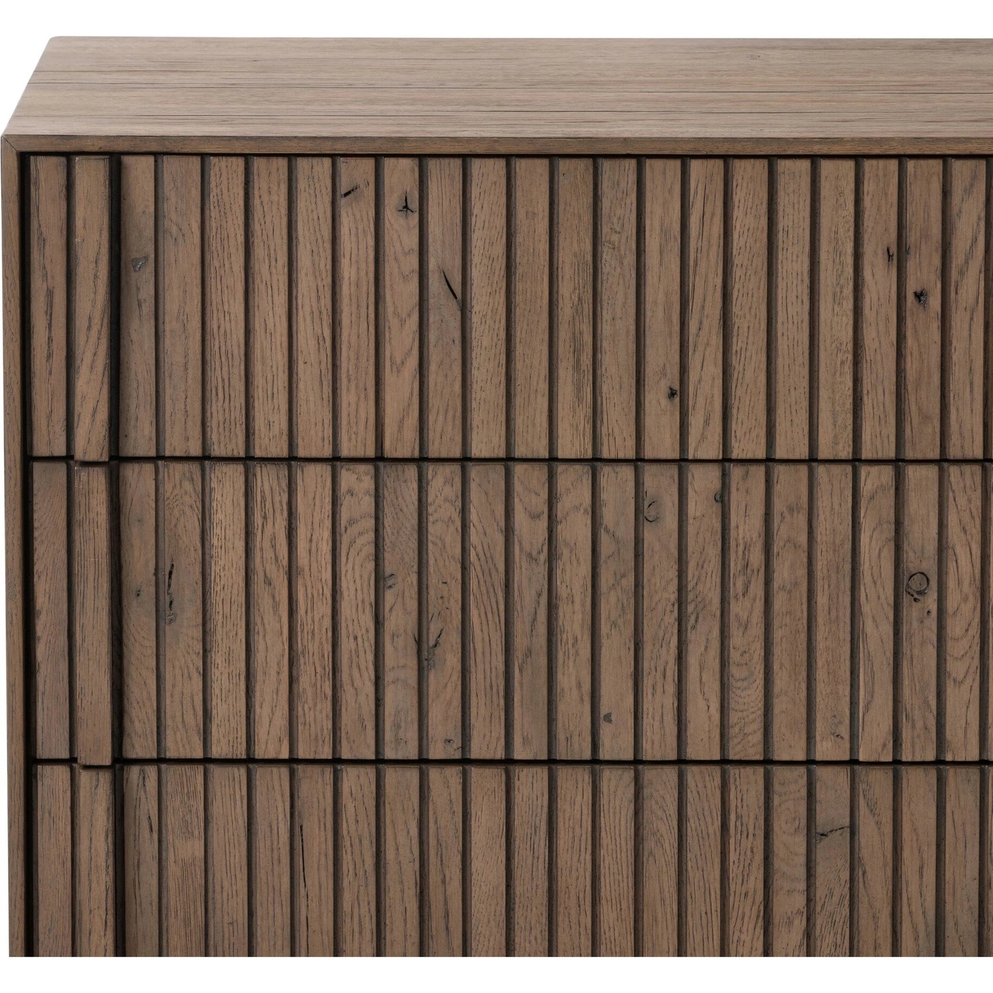 Leo Nightstand by Four Hands in rustic grey. Made from solid oak, thick oak veneer in a modern style.