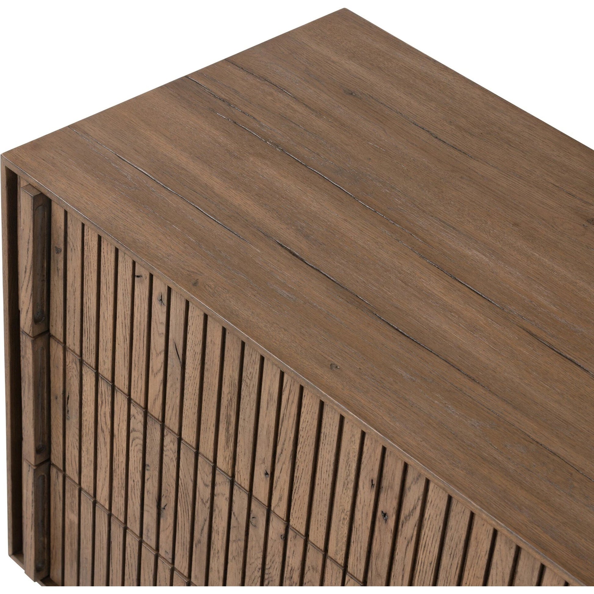 Leo Nightstand by Four Hands in rustic grey. Made from solid oak, thick oak veneer in a modern style.