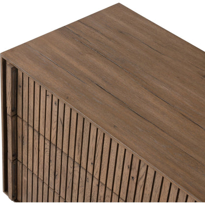 Leo Nightstand by Four Hands in rustic grey. Made from solid oak, thick oak veneer in a modern style.