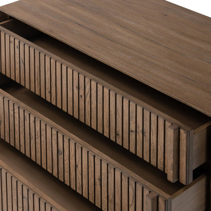 Leo Nightstand by Four Hands in rustic grey. Made from solid oak, thick oak veneer in a modern style.