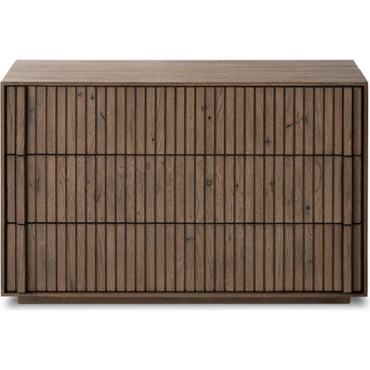 Leo Nightstand by Four Hands in rustic grey. Made from solid oak, thick oak veneer in a modern style.